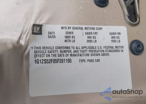 2005 Chevrolet Malibu z USA, uszkodzony, nr VIN 1G1ZS52F05F281195